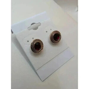 Vintage Napier Gold Tone & Ruby Red Cabochon Earrings
